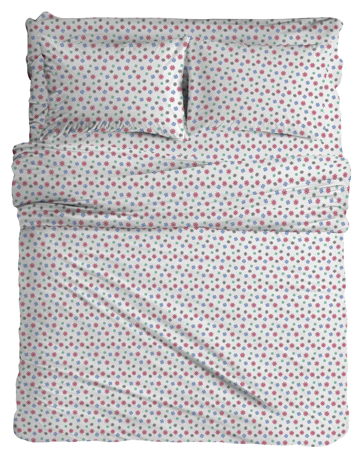 Pointehaven Flannel 170 GSM Sheet Set,Queen Snow Flakes Multi