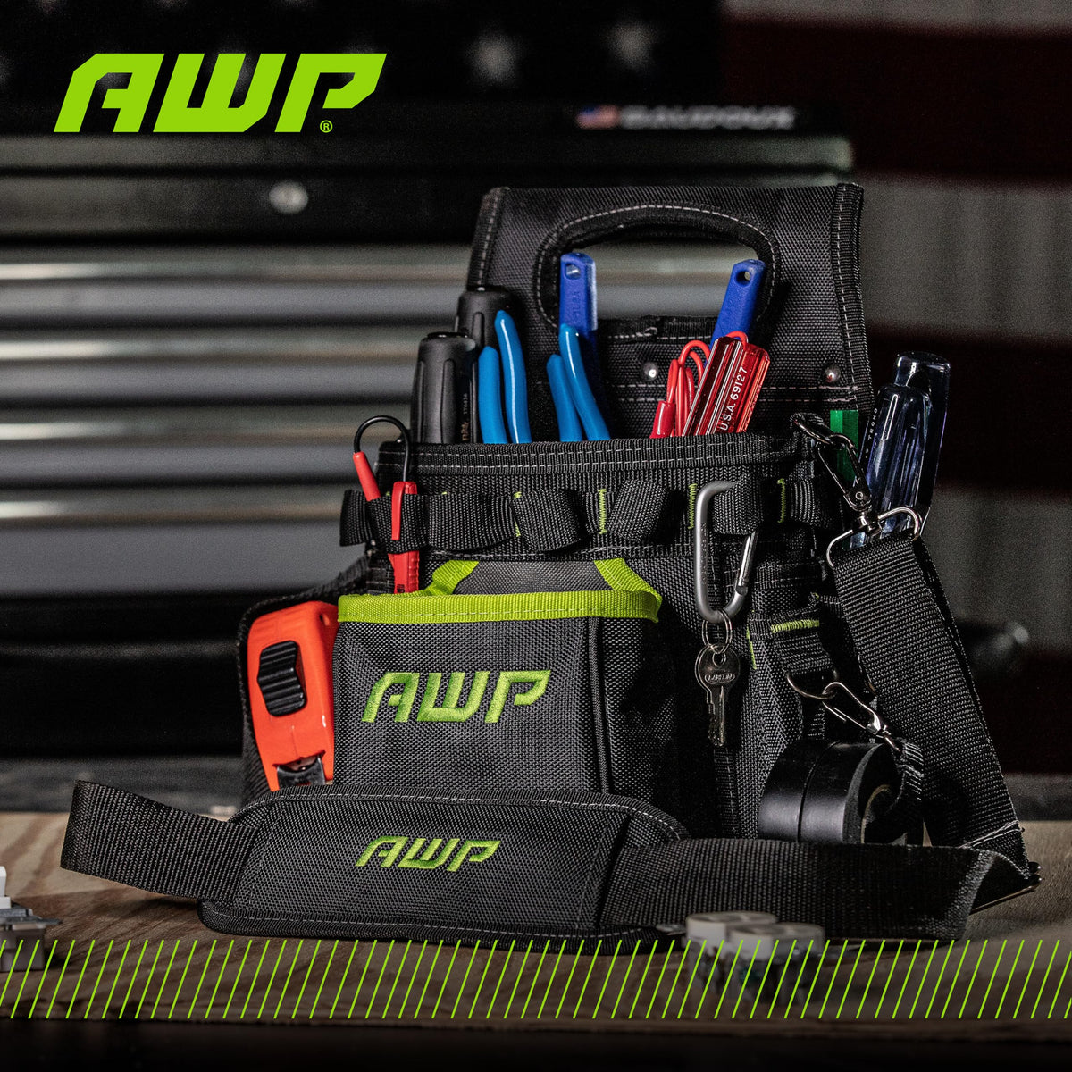 AWP Electrician Tool Pouch with Multiple Pockets, Premium Leather Utility Bag for Men, Tactical Tool Belt Organizer for Construction, Work, and EDC Accessories, L-72708-1