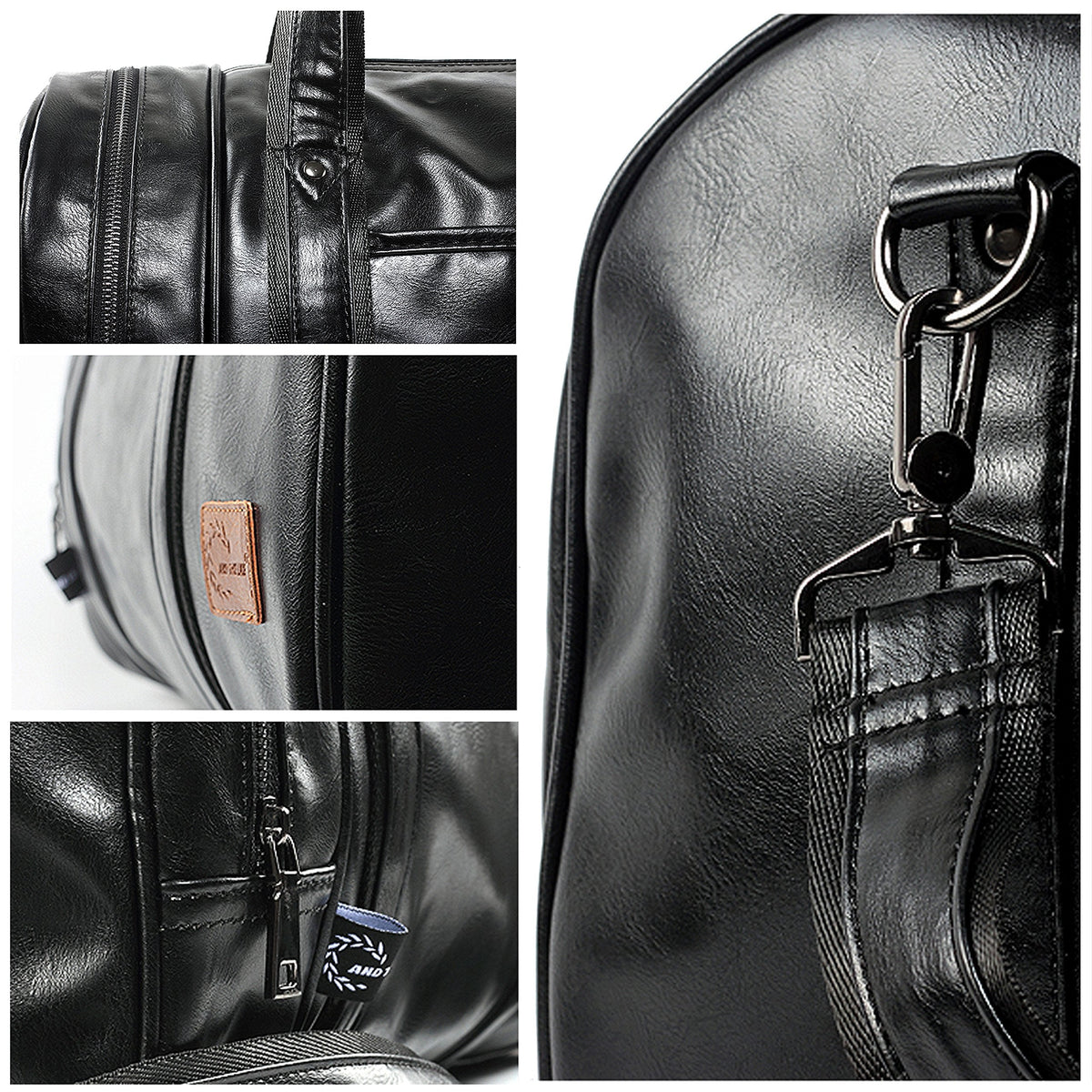 Leather Travel Bag with Shoe Pouch, Waterproof Weekender Overnight Bag, Carry On Duffel Bag for Men Women-Black