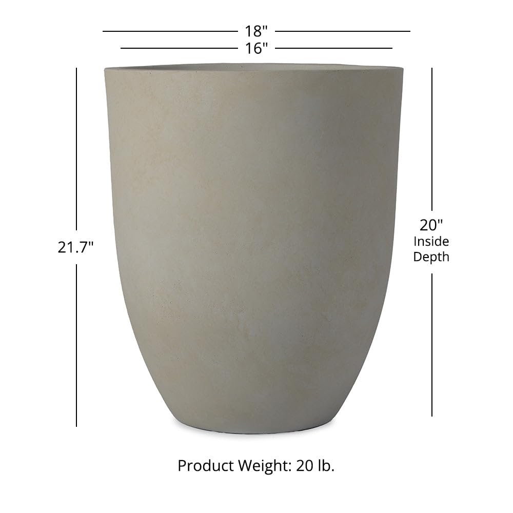 TITAN GREAT OUTDOORS Ash & Ember 18" Laurel Satin Ivory Planter, Lightweight Fiberstone Composite with Weather-Resistant Finish, Modern Planter Pot for Indoor and Outdoor Plants