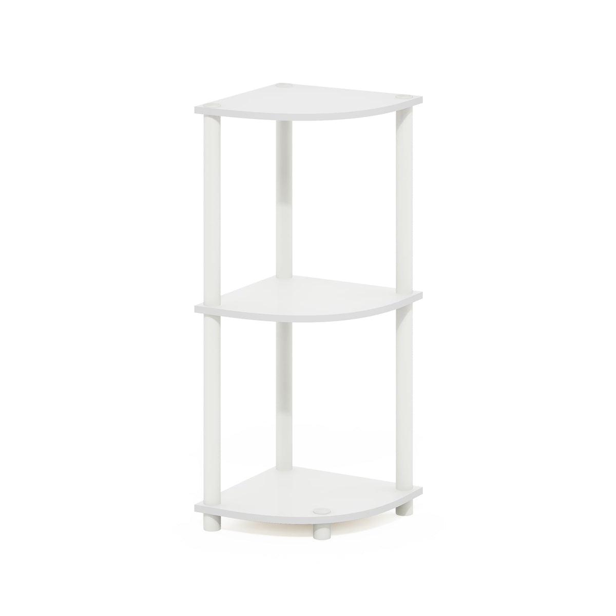Furinno Turn-N-Tube Corner Shelf, 3-Tier Corner Bookshelf, Display Storage Shelves with Open Shelves, for Organization and Storage, Living Room, Home Office, Garage, White