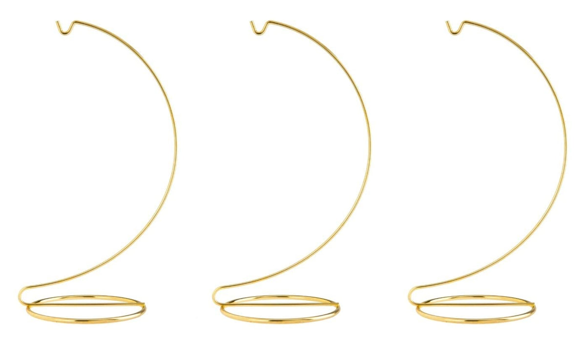 Creative Hobbies® 10 Inch Tall Gold Wire Ornament Display Hanger Stands for Displaying Ball Ornaments, Awards, Eggs Etc.- Pack of 3 Stands