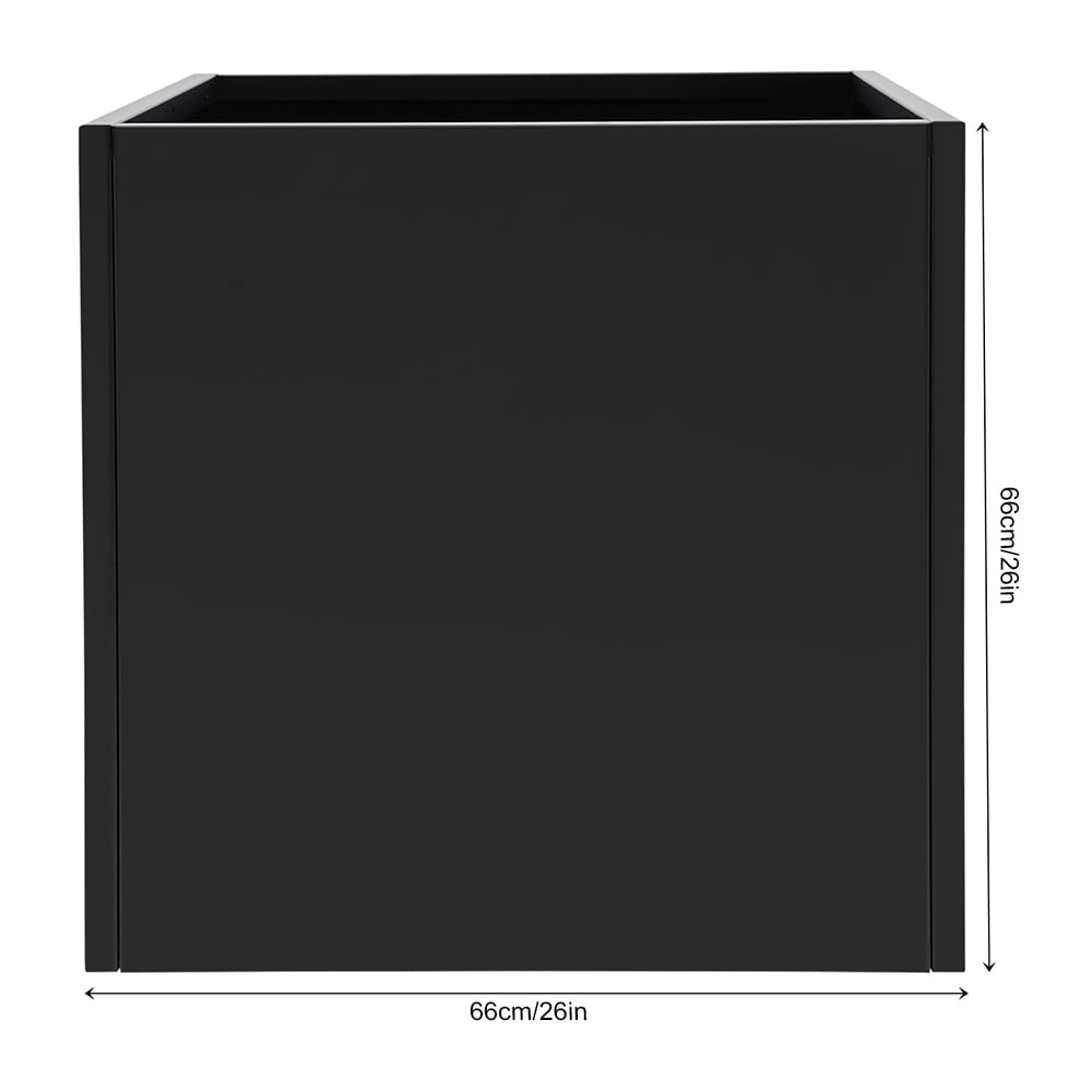 HZOPUTLH 26inch Steel Planter Box, Large Square Indoor Outdoor Planters, Floor Standing Heavy Duty Tall Metal Cube Planter Box, Steel Flower Boxes for Balconies, Gardens, Decks, Patios (Black)