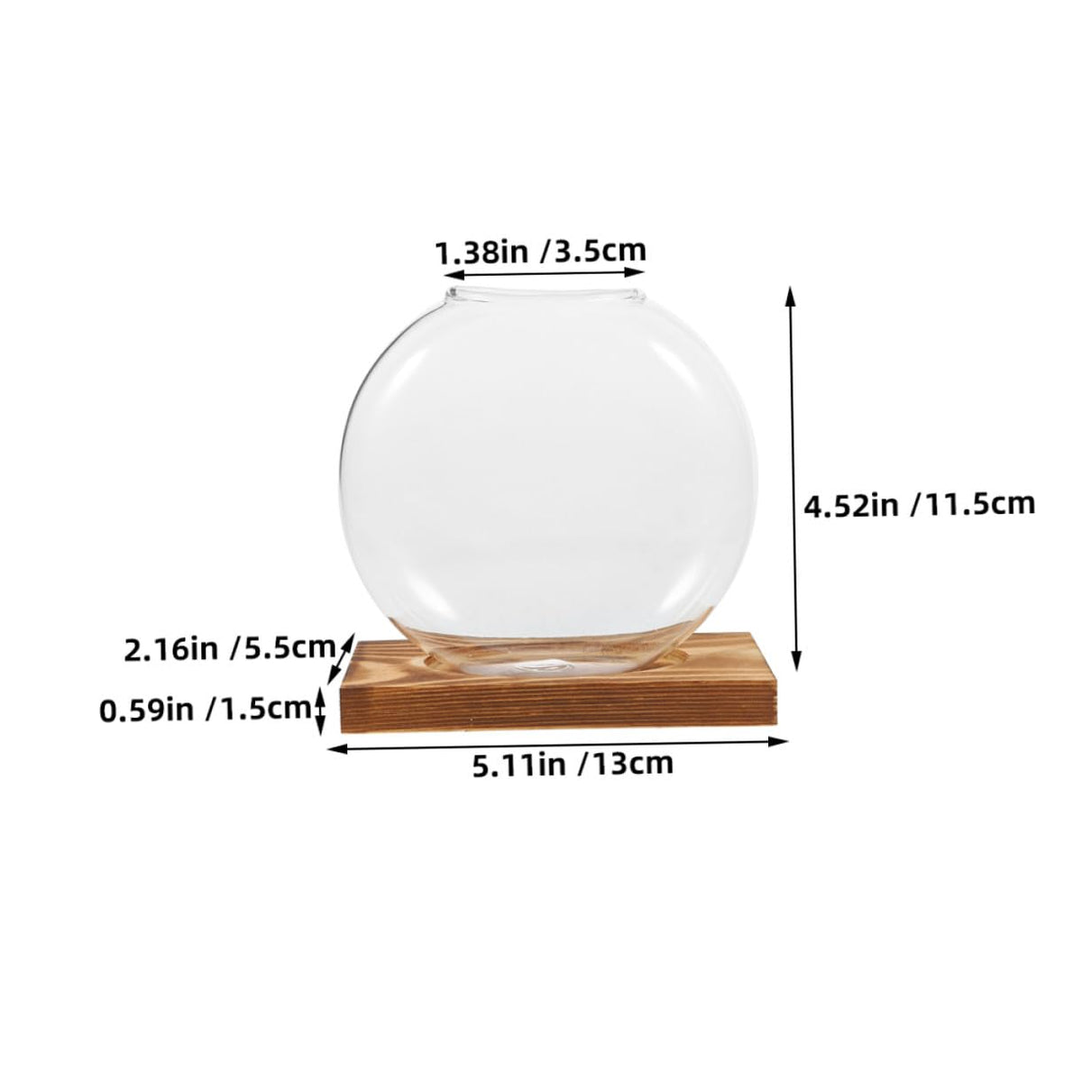 PRETYZOOM Glass Plant Propagation Vases with Wooden Base, 2pcs Hydroponic Glass Containers for Indoor Plants, Terrarium Containers for Home and Office Decor