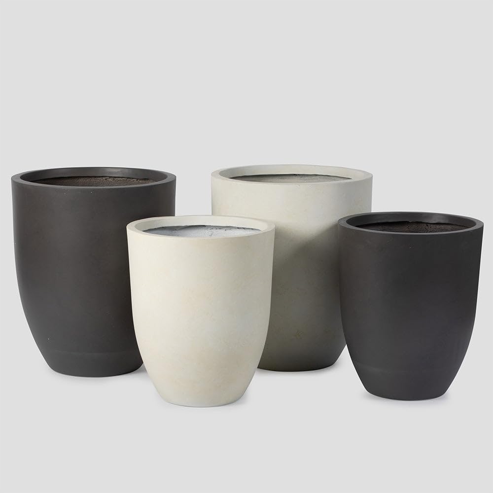 TITAN GREAT OUTDOORS Ash & Ember 18" Laurel Satin Ivory Planter, Lightweight Fiberstone Composite with Weather-Resistant Finish, Modern Planter Pot for Indoor and Outdoor Plants