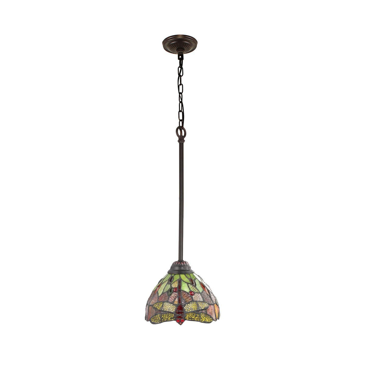 Chloe Lighting Mini Pendant - Dark Bronze, 1 Light, Tiffany-Style, Multicolor Glass, 8in Wide, Model CH3T471RD08-DP1