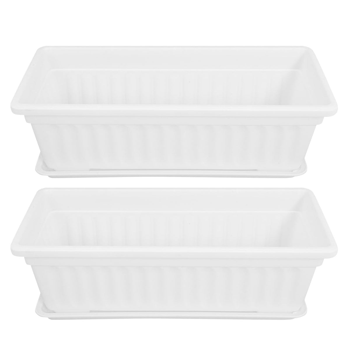 Healvian Rectangular Plastic Planter Pot 2 Pack with Drainage Saucers 5.5X7.4X5.5 Inches Indoor Outdoor Garden Vegetable Succulent Flower Box