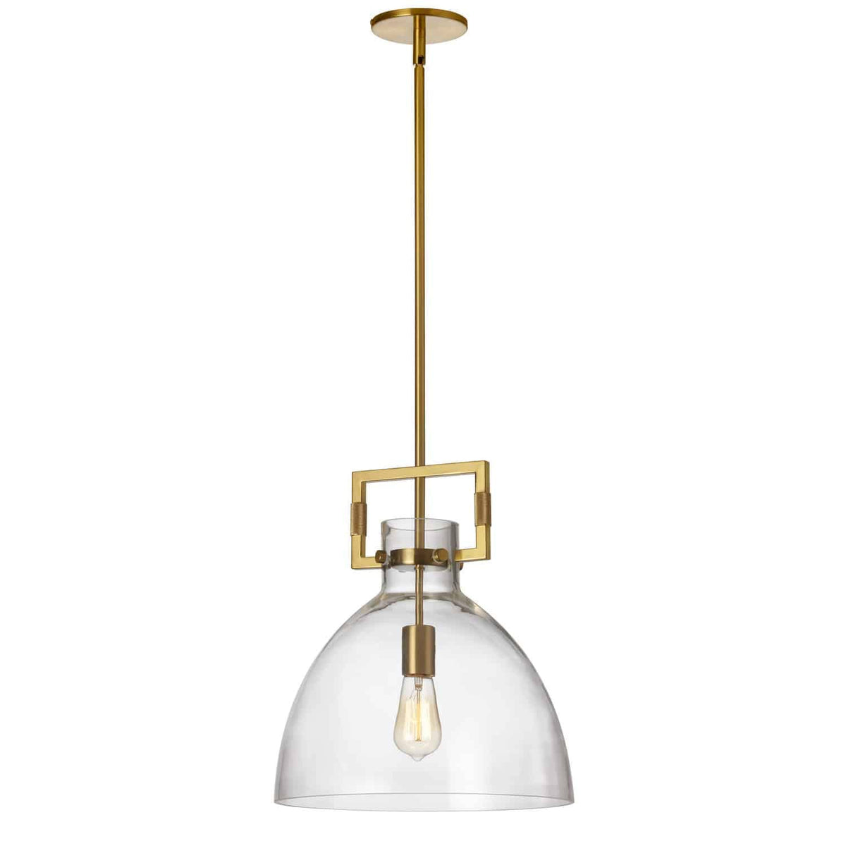 Dainolite Liberty 1-Light Dimmable Pendant Light Aged Brass 13.75in  Clear Glass Shade Model LBY-141P-AGB