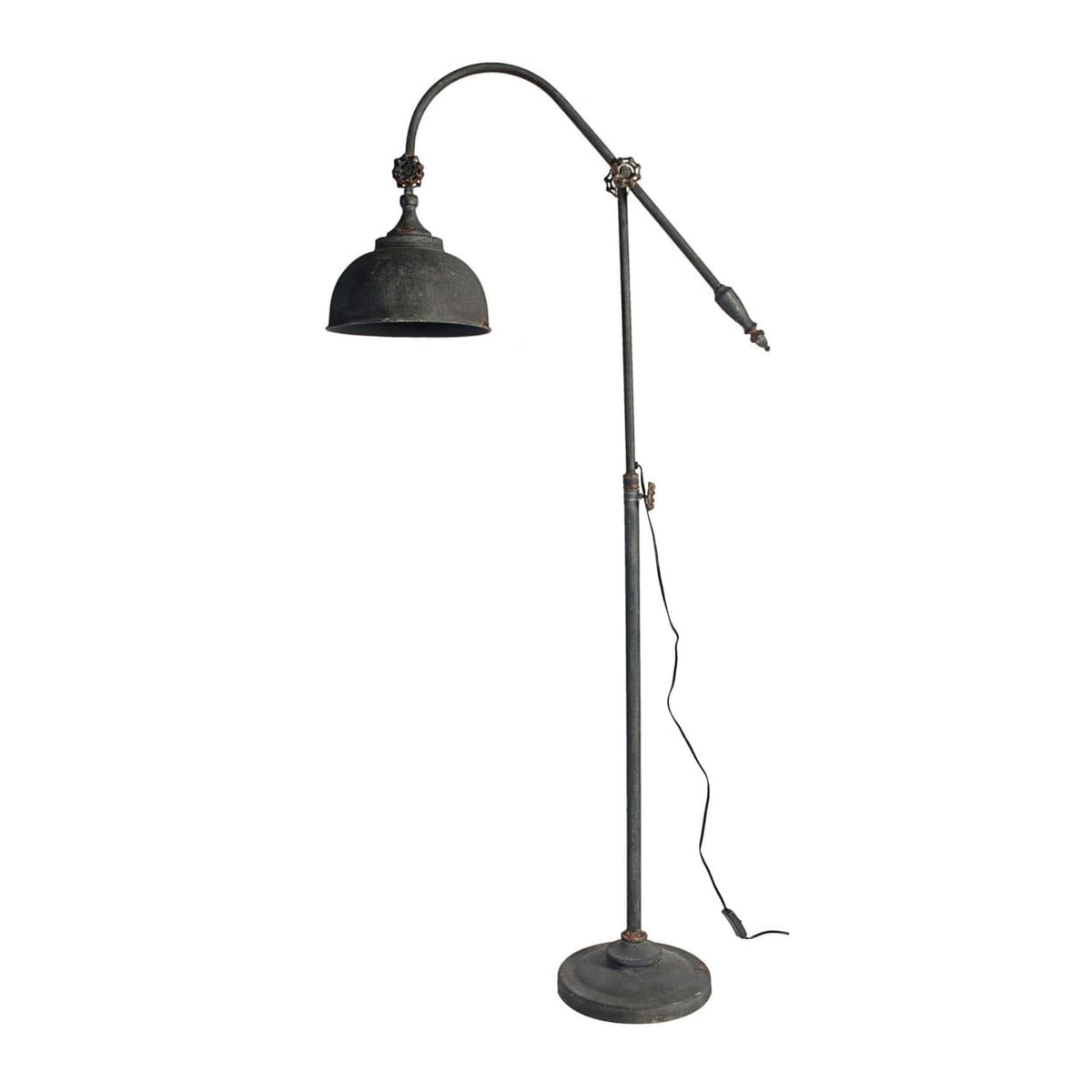 Benzara Iron Floor Lamp, Adjustable Length Arm, Industrial Style, 67 in., Antique Black, Model BM285020