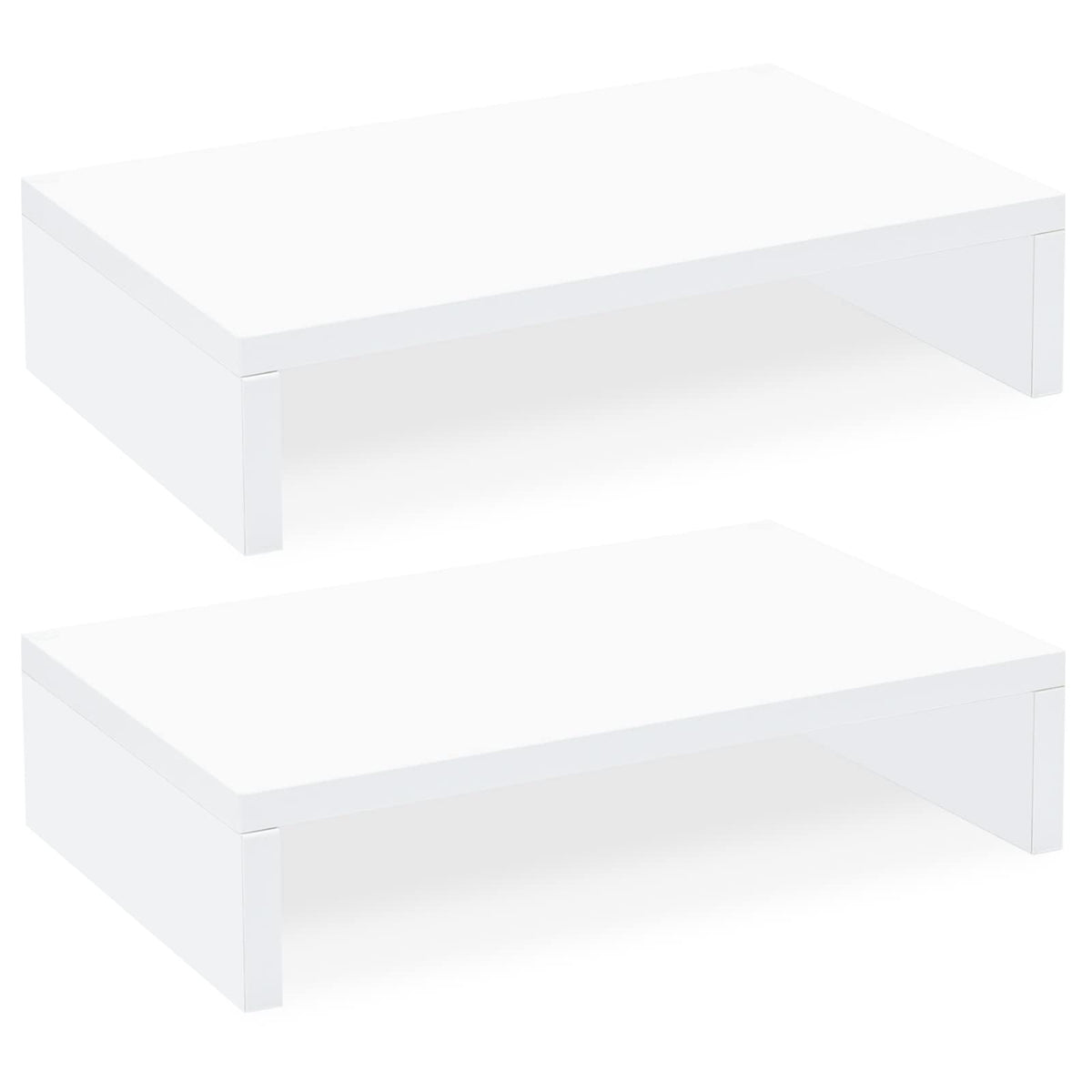TEAMIX 2 Tier White Wooden Laptop Stand and 2 Pack White Monitor Stand Riser for Computer Desk Home Office Organization.