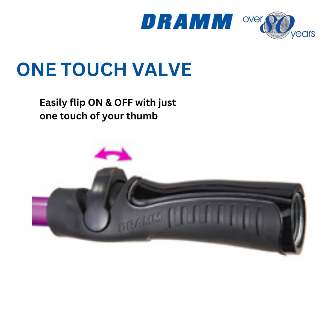 Dramm Rain Wand with One Touch Thumb Valve – Gentle Full Flow Shower Head Watering Wand for Garden Hose, Aluminum Construction – 16 Inch – Berry