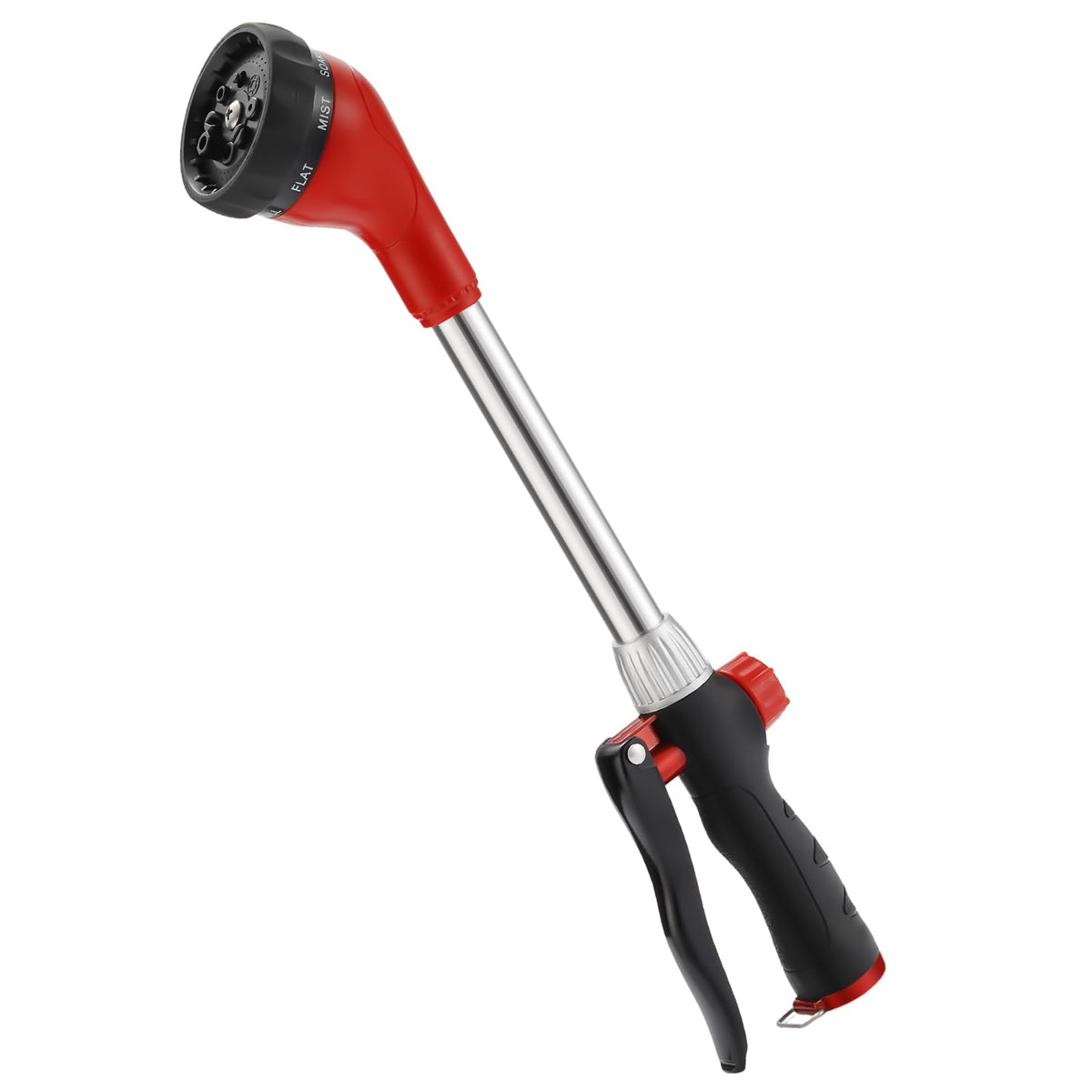GREEN MOUNT Watering Wand, Heavy Duty Garden Hose Wand with 8 Spray Patterns, 16-Inch Hose Sprayer Nozzle with Flow Control, Ideal for Lawn and Garden Use, Red