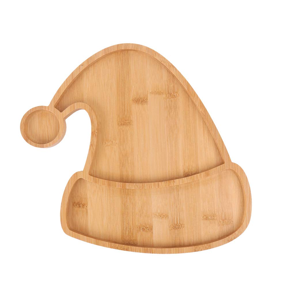 KEPATO Christmas Dishes Wooden Serving Tray,Christmas Santa Hat Shape Sushi Plate Tray for Restaurant and Home