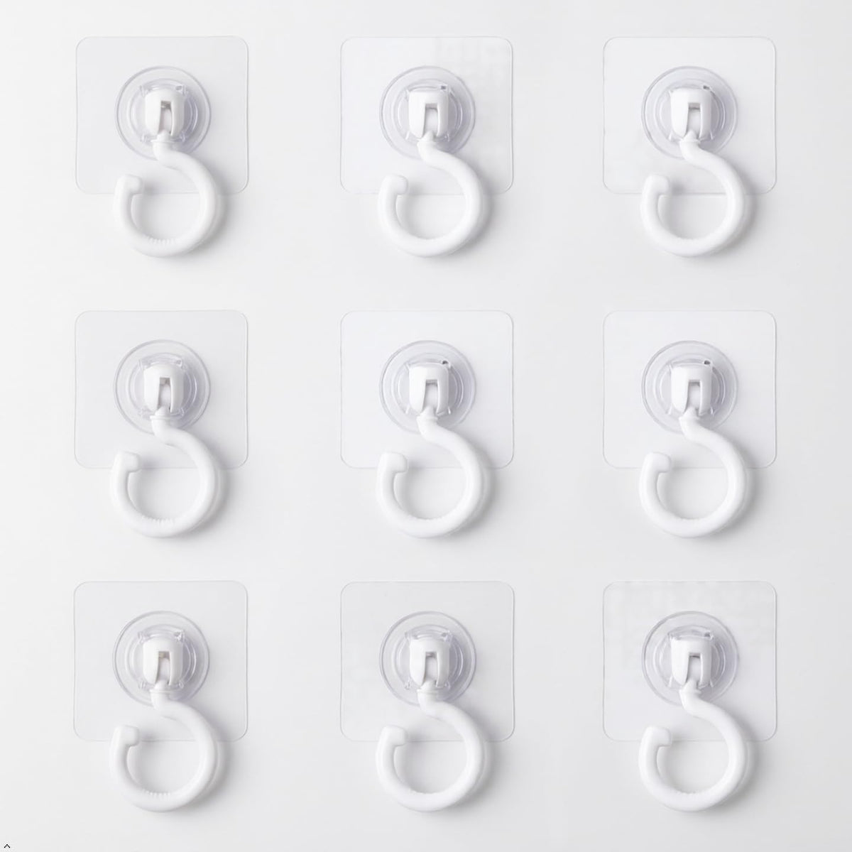 Clear Adhesive Hooks Heavy Duty, 9 Pack No Drill Rotating Swivel Wall & Ceiling Hooks, Strong Sticky Utility Hooks for Hanging Plants, Lights, Towels, Command Alternative (White)