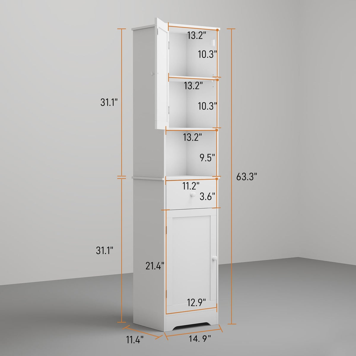 Viaozutis Tall Bathroom Cabinet, Storage Cabinet with 2 Doors & 2Drawer, with Ajustable Shelve, for Bathrooms, Kitchens,Entrances（White）