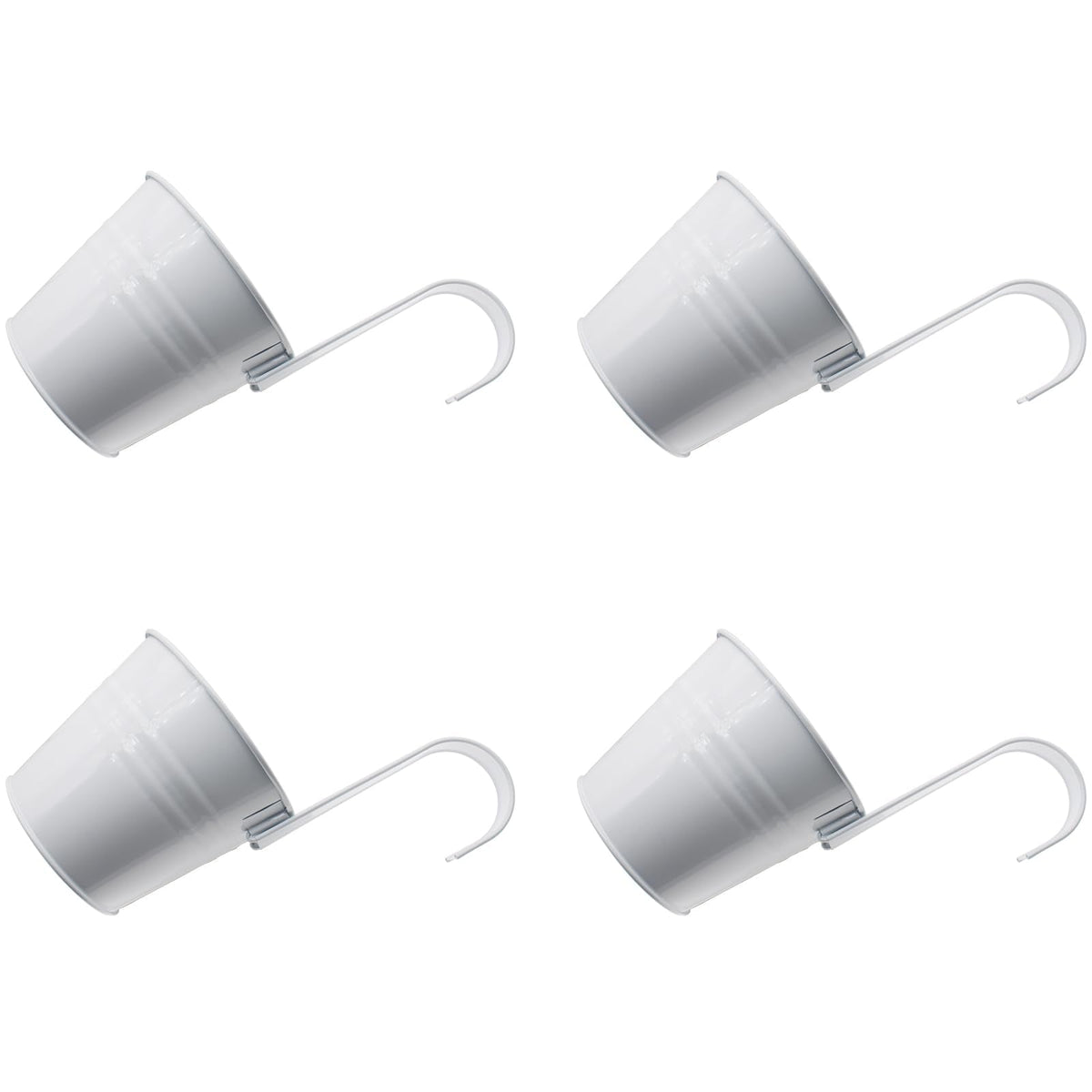 HAJXZH 4PCS White Balcony Decor Iron Flower Pot 5'' Hanging Plant Metal Buckets with Detachable Hooks and Drainage Holes for Railing Patio Garden Decor