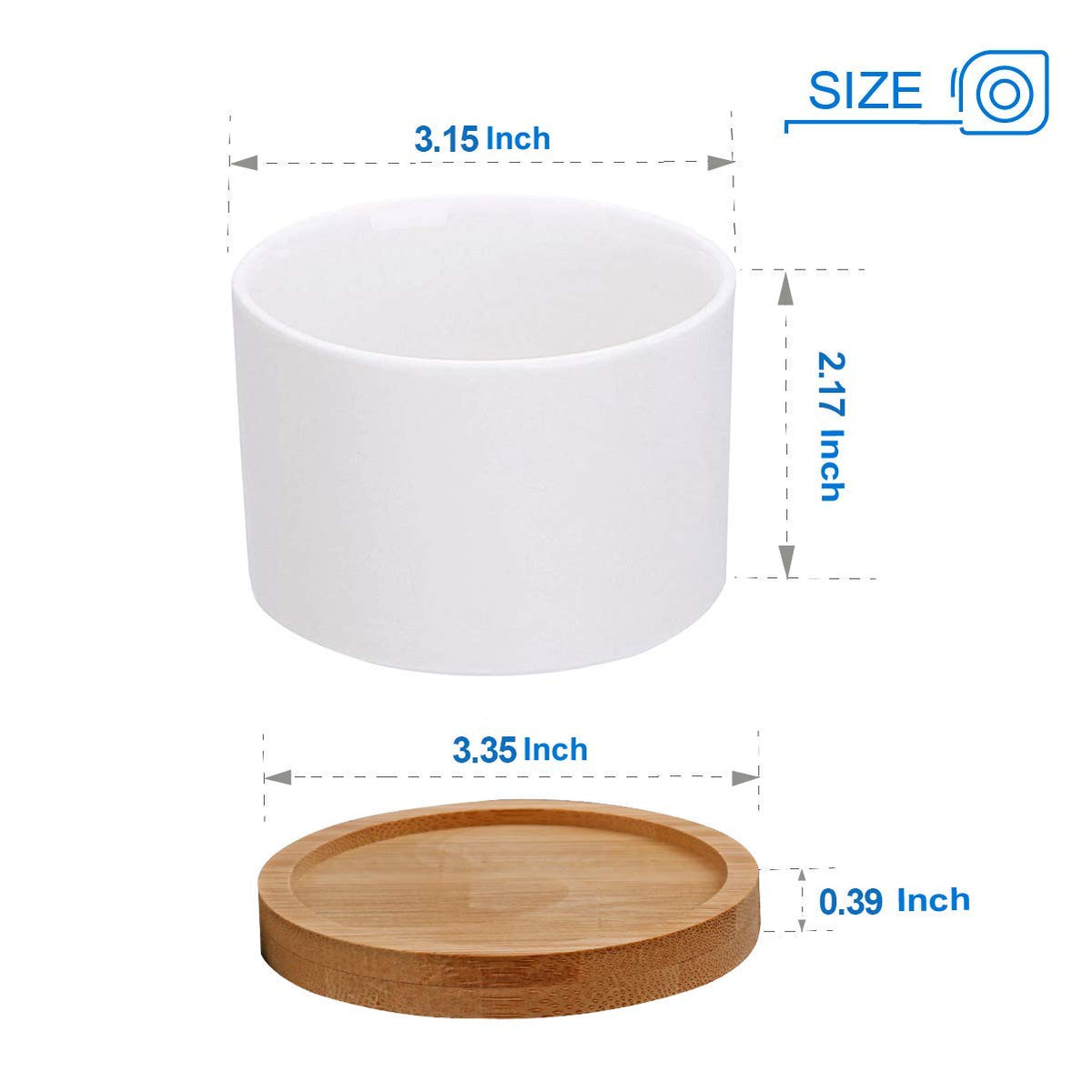 ZOUTOG Succulent Pots, White Mini 3.15 inch Ceramic Flower Planter Pot with Bamboo Tray, 2.5 inch Square Pattern Ceramic Planters, Plants Not Included