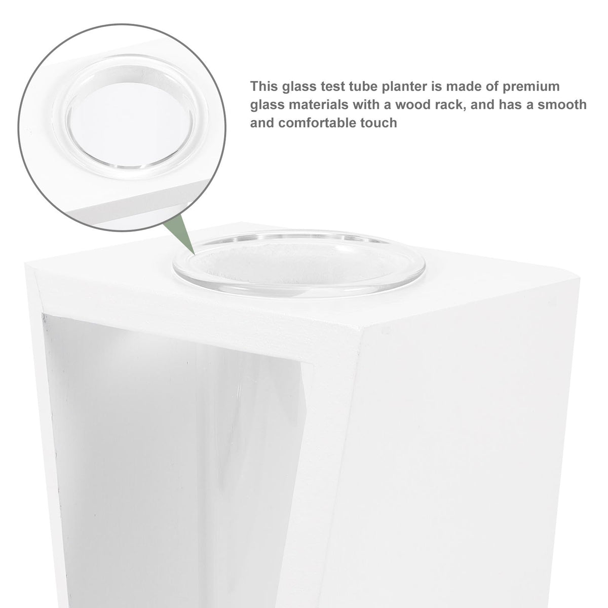 NUOBESTY Wood Frame Test Tube Vase Set, Glass Plant Propagation Tubes with White Holder, Small Hydroponic Terrarium for Indoor Home Décor and Green Plant Display