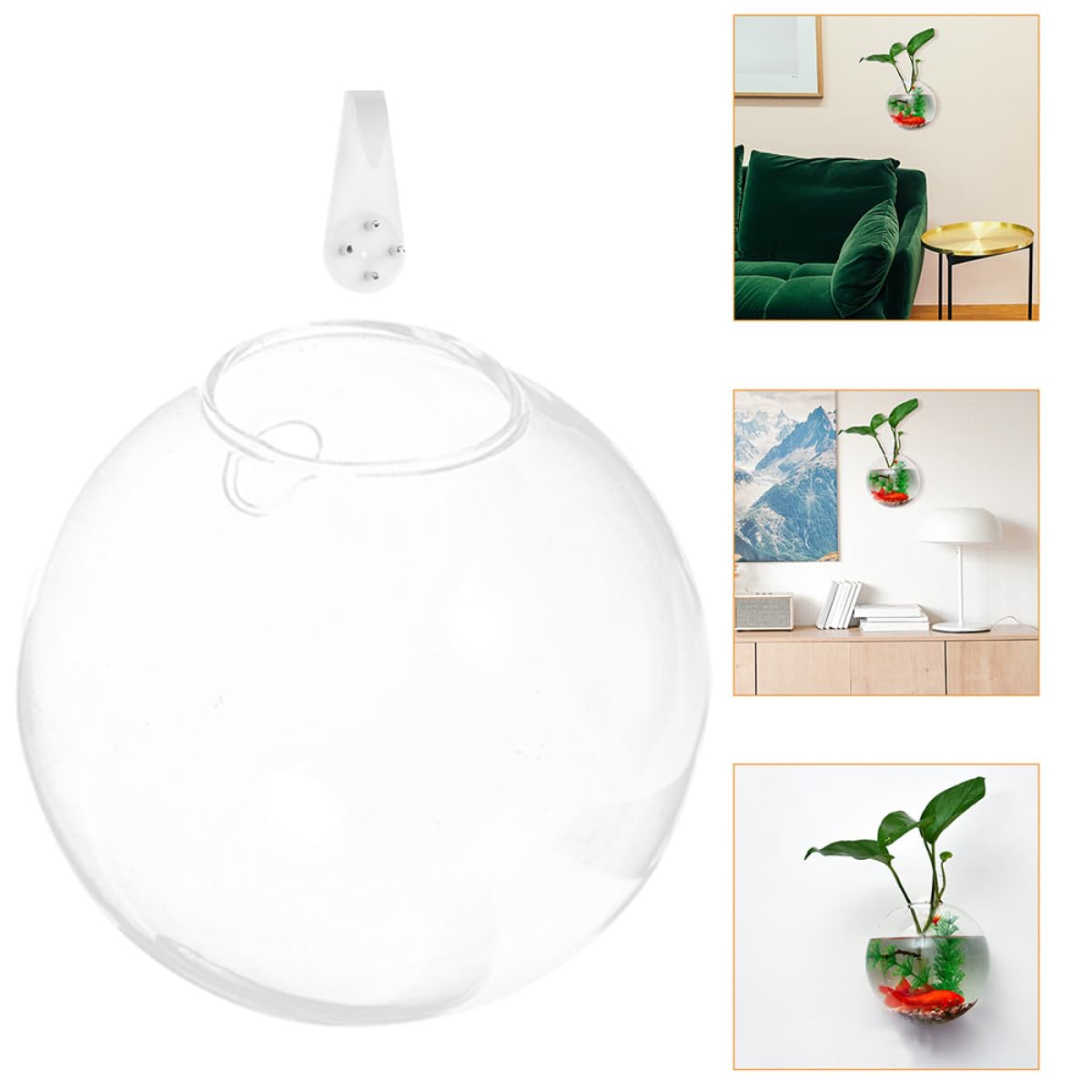 DOITOOL Hydroponic Wall Hanging Flower Vase Set 4pcs 10cm Glass Plant Terrarium Holder with Crystal Mud Nails for Indoor Home Décor and Succulent Propagation