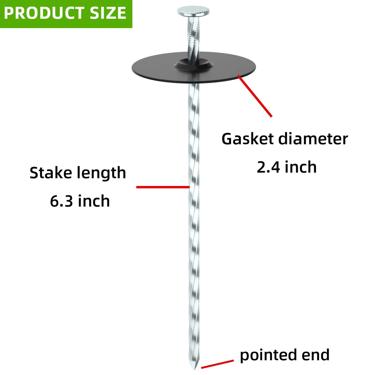 EISENSP 200 Pack Landscape Stakes with Gasket Caps - 6.3 Inch Heavy-Duty Galvanized Steel Garden Spikes are Used to Fixing Weed Barrier, Artificial Lawn, Patio Rug, Etc