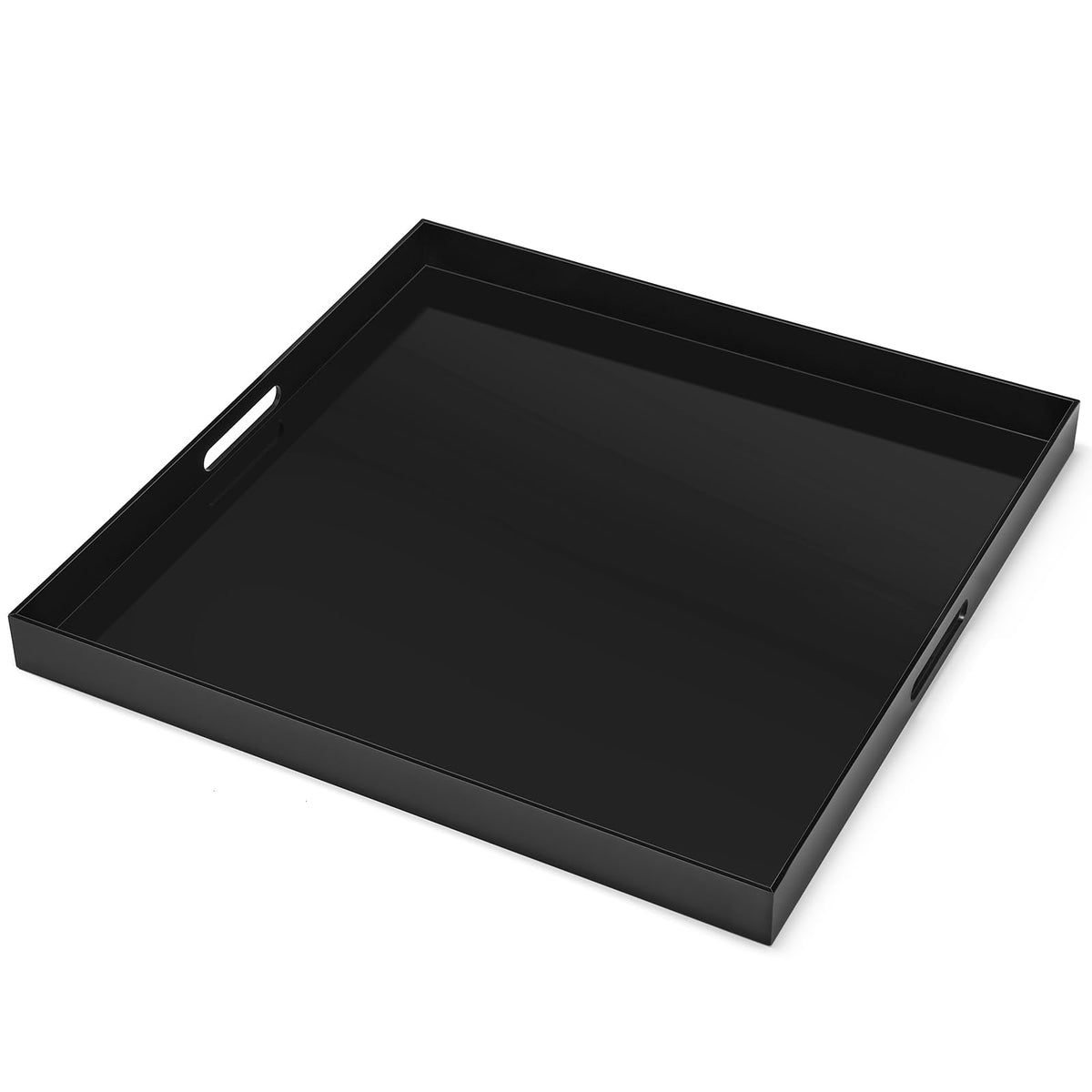 20×20 inches Oversized Black Acrylic Ottoman Tray Extra Large Decorative Tray Spill-Proof Serving Trays with Handles King-Size Safe Edge Organizer for Coffee Table Countertop Breakfast