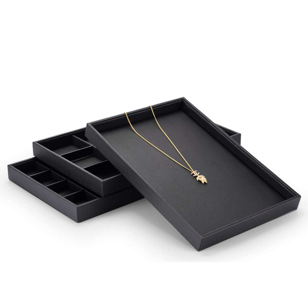 Oirlv Black Leather Jewelry Display Flat Tray Perfume Accessories Trinket Watch/Earring/Ring Storage Organizer