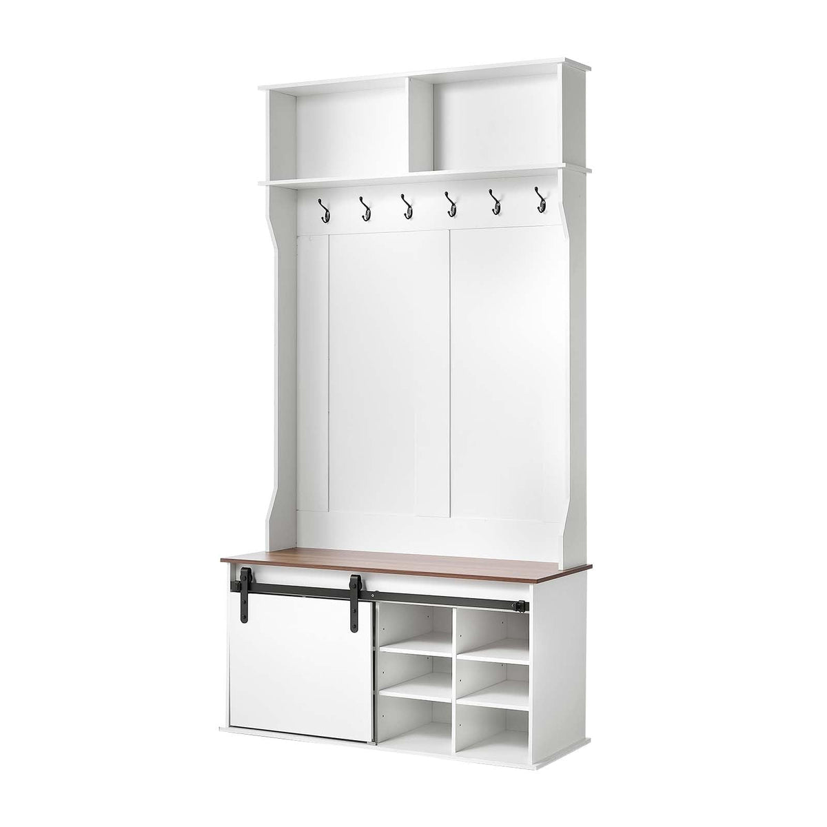 VEVOR Hall Tree with Bench and Shoe Storage, 42" Wide, Entryway Hall Tree with Bench, Hanging Hooks, Storage Shelves, Adjustable Shoe Shelves, Wooden Furniture for Mudroom, Entryway, Hallway, White
