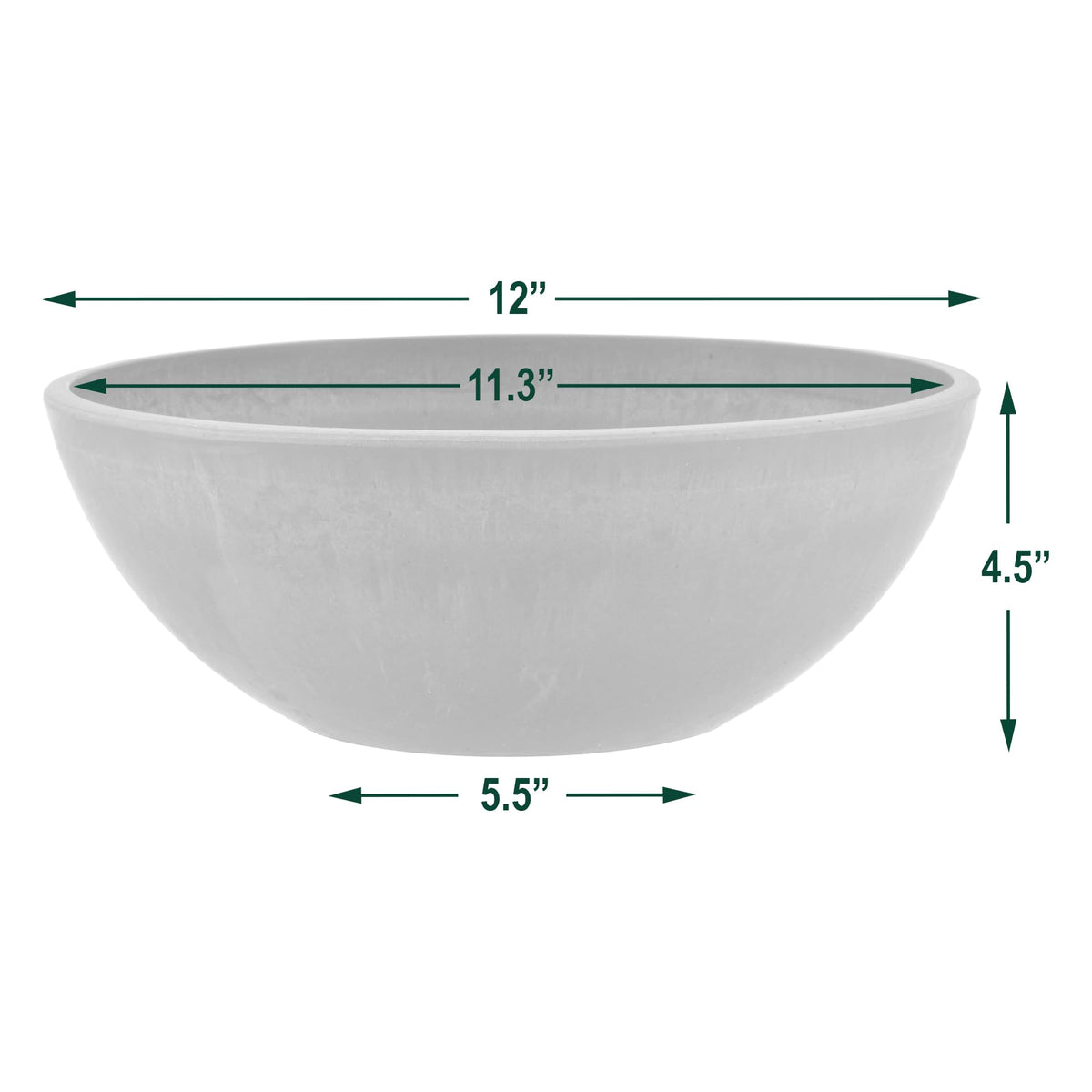 PSW Pot Collection M30DC 12-inch Plastic/Stone/Wood Composite Low Bowl Planter – No Drainage Hole (Drillable), Shallow Indoor/Outer Pot for Succulents, Bonsai, Fairy Gardens, Herbs, Dark Charcoal