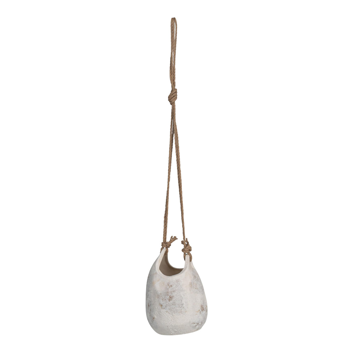 Creative Co-Op Hanging Stoneware Planter with Jute Rope Hanger and Distressed Volcano Finish, White