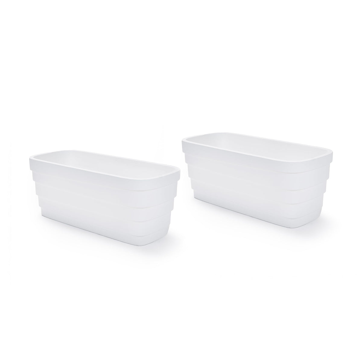 Step2 Wave Trough Planter, Large Planters for Outdoor Plants, Gardening and Flower Pot for Patio or Porch, Efficient Drainage, Durable Plastic, White, 2-Pack
