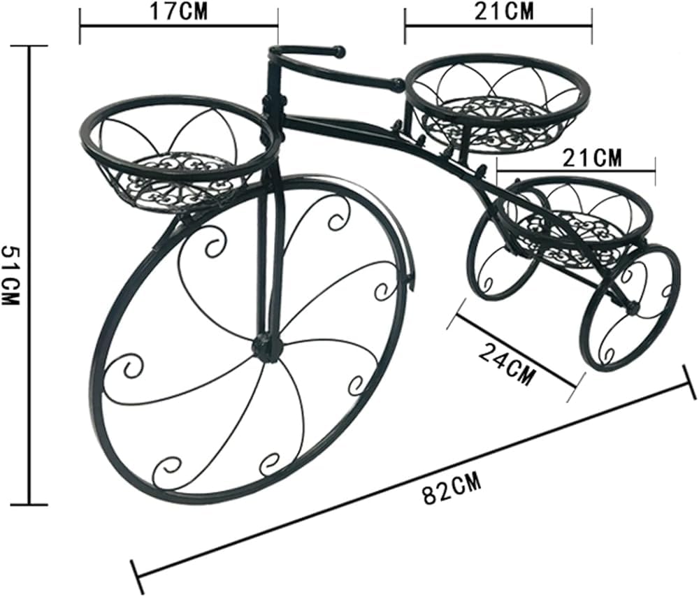 QUANBU Bicycle-Shaped Metal Planter Rack - 3-Tiered Plant Flower Display Stand, Indoor & Outdoor Garden Shelf Holder(Color:Black)