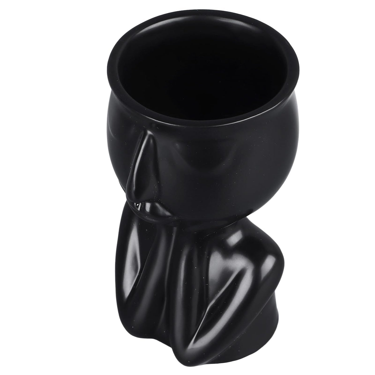 Semme Scandinavian Ceramic Face Planter Pot, Minimalist Planter Pot for Home Office Garden (Black)