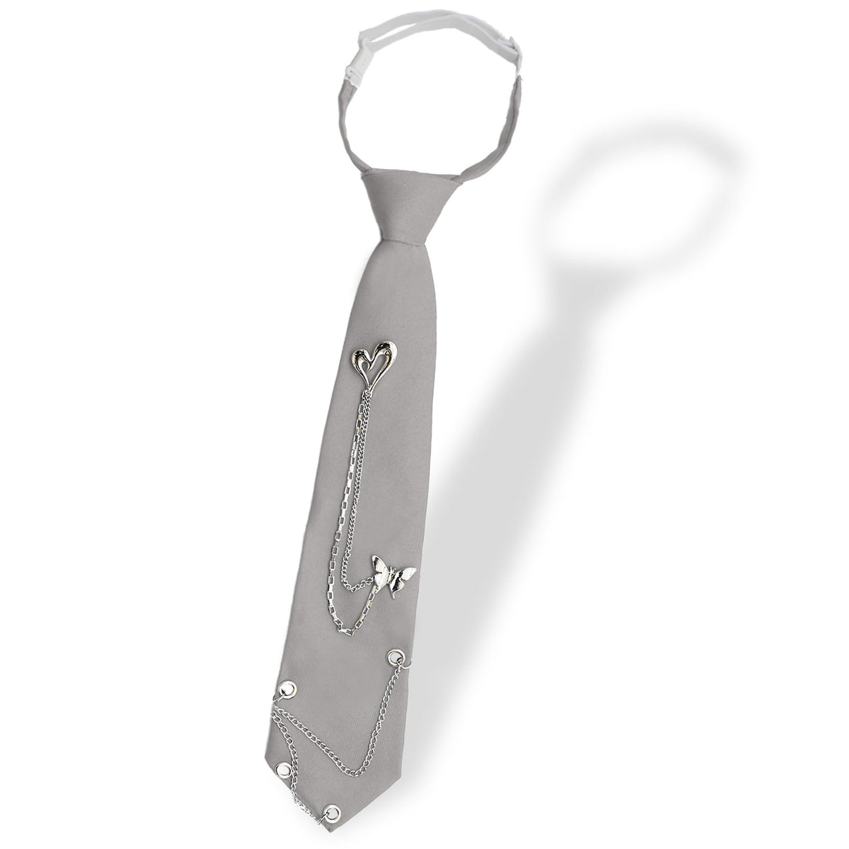 Gsyziux Punk Ties for Men, Tie with Chains Pre-Tied Adjustable Neckties for Uniform School Shirt (Light Grey)