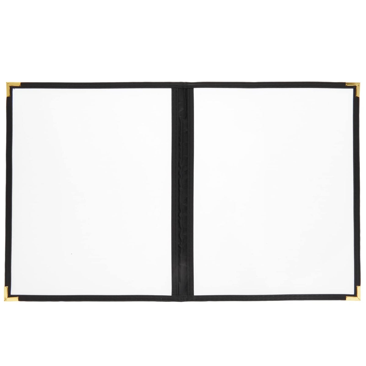 Juvale Clear Menu Covers 8x11 in 4 View - 12-Pack, Letter Size Black PU Leather - Double Panel Clear Sleeves & Gold Metal Corners - Menu Holders for Restaurants & Bars