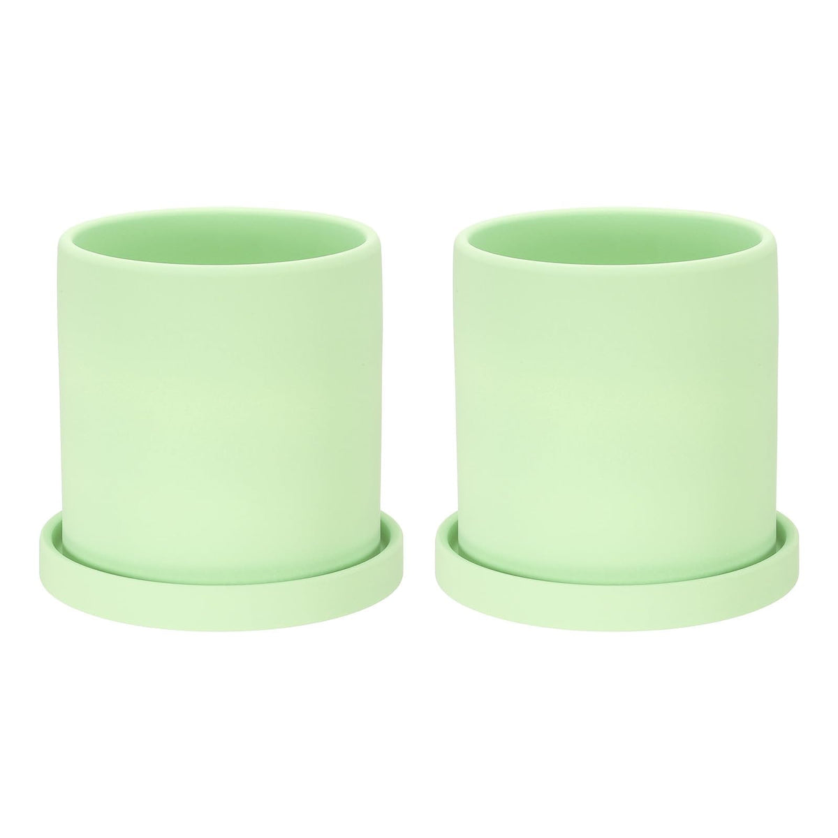PATIKIL 4.3 Inch Ceramic Plant Pots, 2 Pack Modern Flower Planters with Drainage Holes and Tray for Decorate Home Indoor Plants Succulent Herb, Green