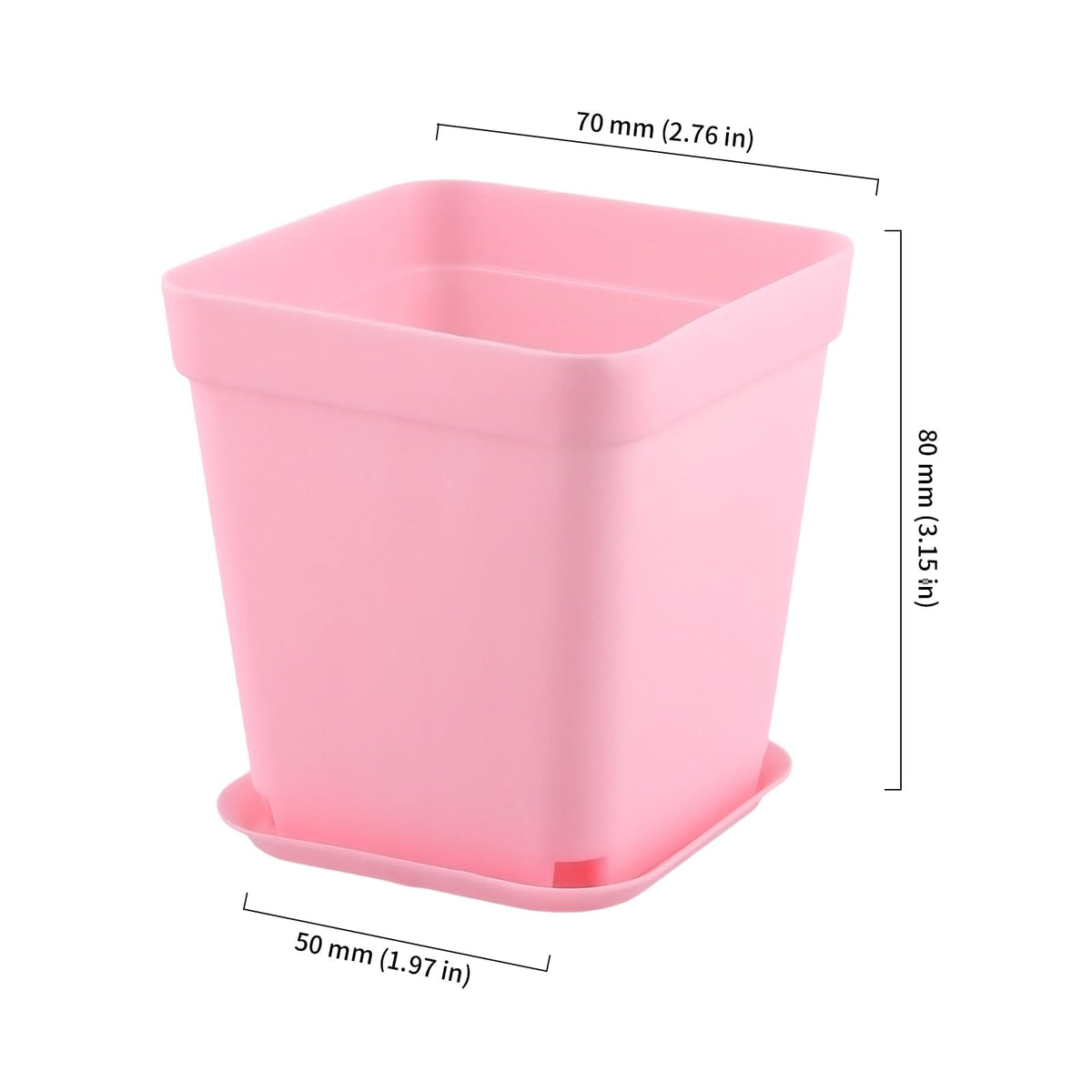 HOIGON 100 Pack 2.75 Inch Pink Square Nursery Pot, 7cm Thickened Plastic Nursery Pots with Drain Holes Trays, Small Square Planting Containers Bulk Set for Seedling Flower Tomatoes Basil
