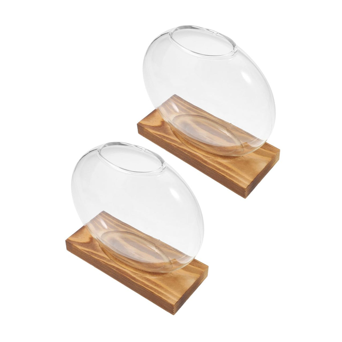 DOITOOL 2pcs Hydroponic Plant Glass Vases with Wooden Base, Small Propagation Jars for Indoor Greenery, Retro Style Desk Flower Pots for Home Office Décor