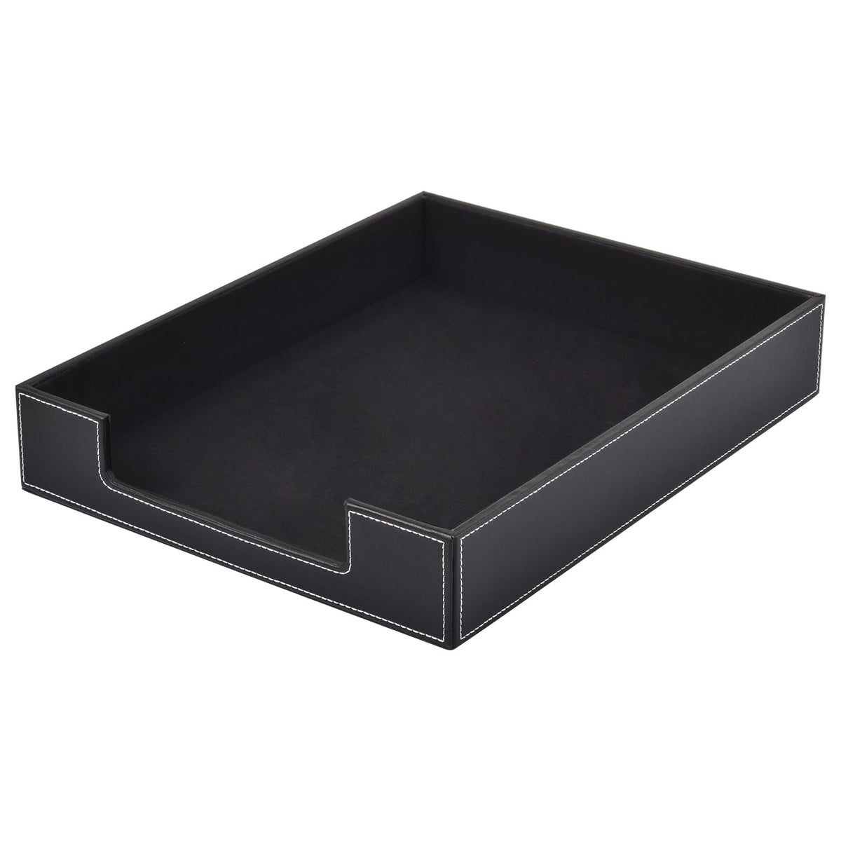 Leather Letter Tray, Office Supplies Desk Organizer for Mail Paper Files Magazines Jewelry Cosmetics,Luxury Letter Holder&Multipurpos Stackable Office Desktop Storage Box ,Black