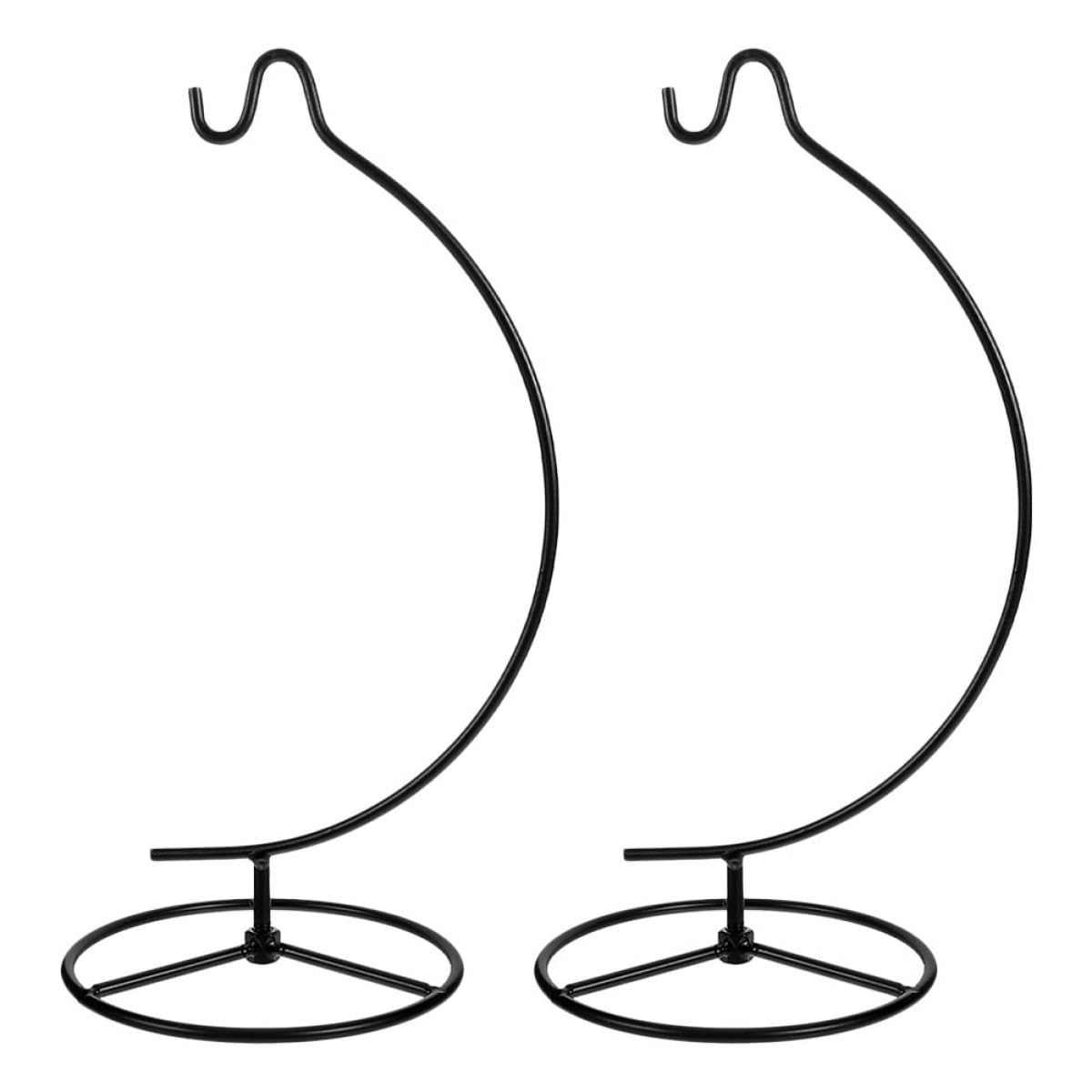 PAMINGONO 2pcs Ornament Display Hanger Stand with Hooks, Iron Hanging Flower Stand for Air Plant Terrarium and Glass Globe, Black Crescent-shaped Indoor Home Decoration