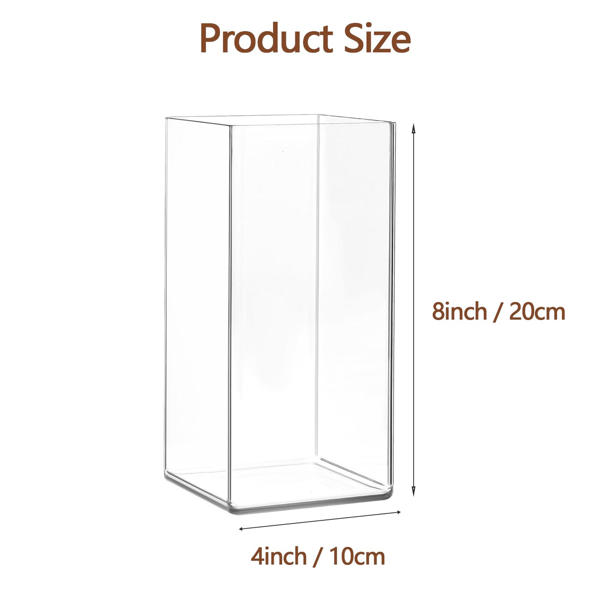 Guluto Acrylic Square Flower Vase, Non-breakable Vase, 4" x 4" x 8" Tall Clear Vases for Flower, Large Cube Floral Plant Container, Planter Terrarium for Wedding Party Event, Home Office Decor