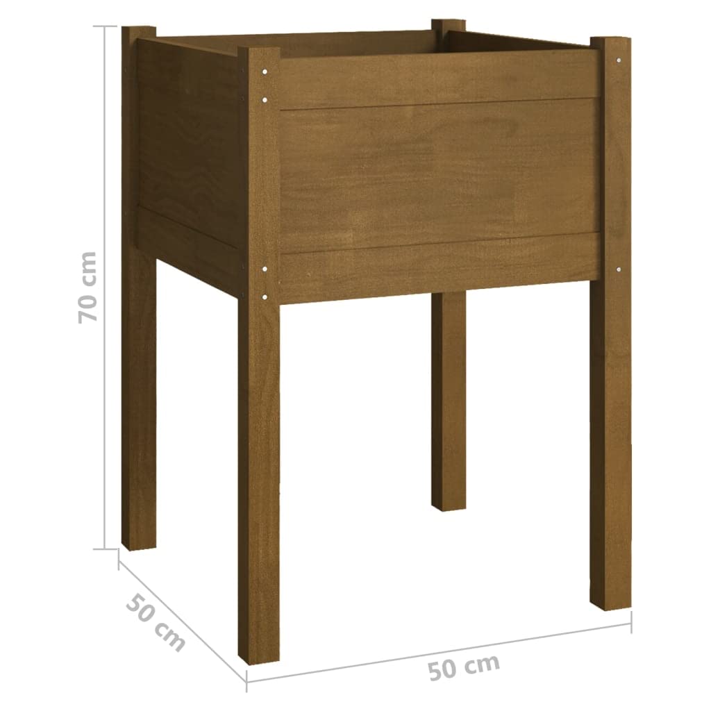 Coespram Honey Brown Solid Pinewood Square Outdoor Planter Box 19.7 x 19.7 x 27.6 in Sturdy Garden Pot for Patio Balcony Deck Large Flower Container for Herbs Veggies