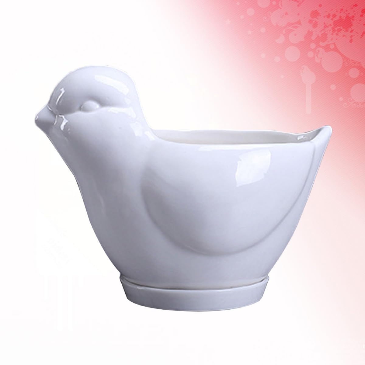CALLARON Ceramic Bird Shape Flower Pot and Succulent Plant Container Tray, Small White Cartoon Planter for Indoor Desktop Decor