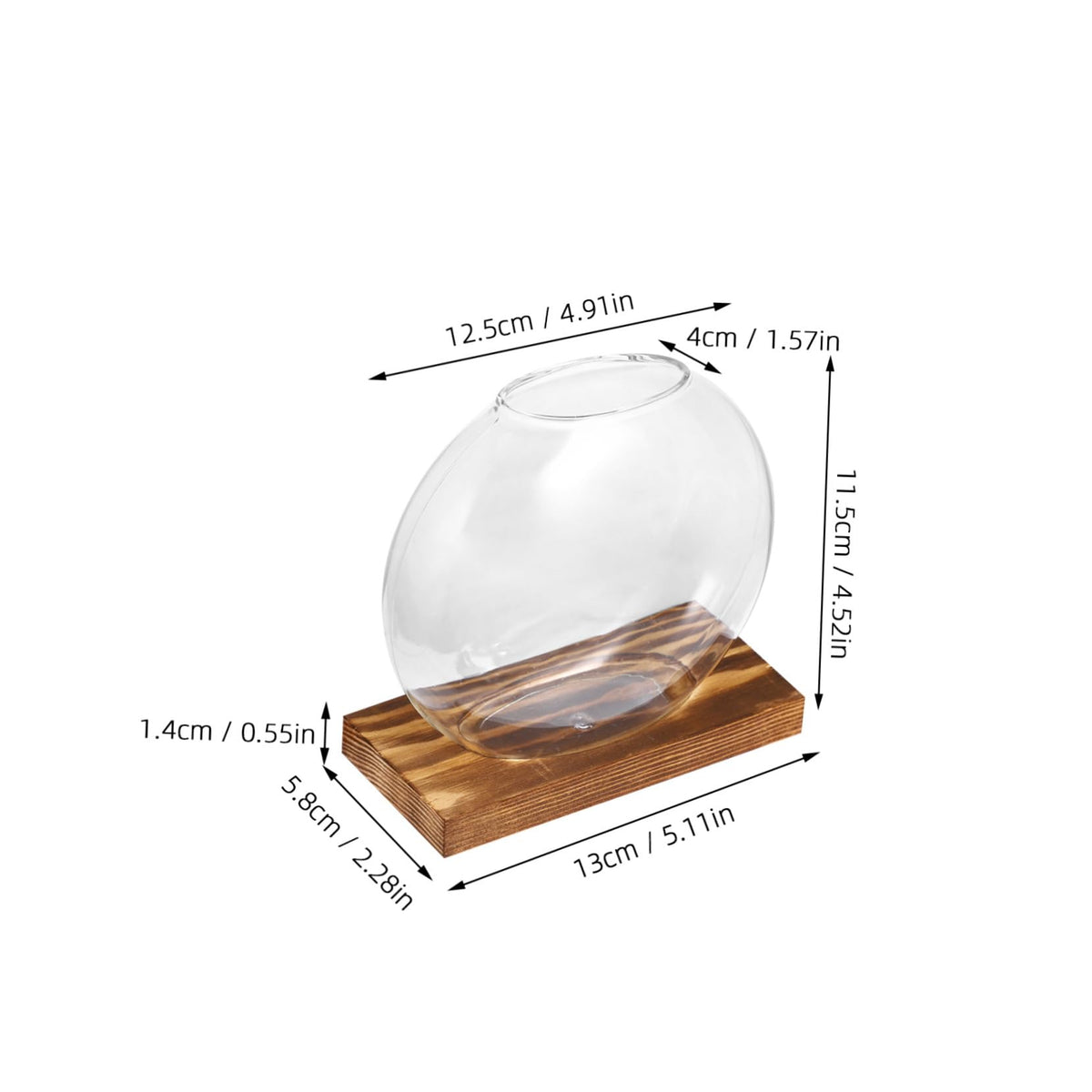 YOSADIER 2Sets Clear Glass Planter with Wooden Base Elegant Small Terrarium Vases for Home Office and Event Decor for Hydroponic Plants Like and African Violets