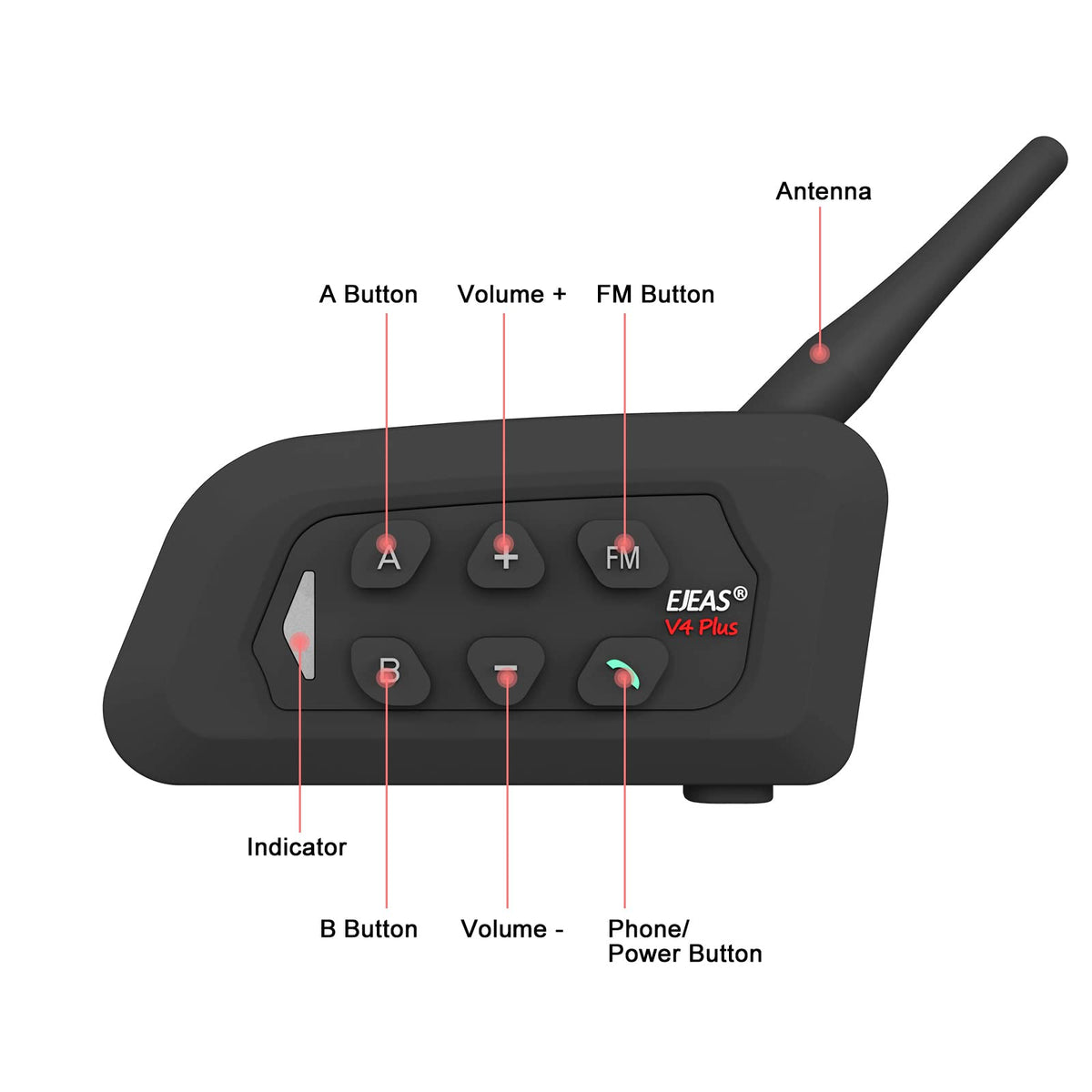 GaiRen V4 Plus Motorcycle Bluetooth Helmet Intercom Headset, 4 Rides Group Communication System for Motorcycling Soccer Referees Skiing ATV/Off Road (4 Pack)