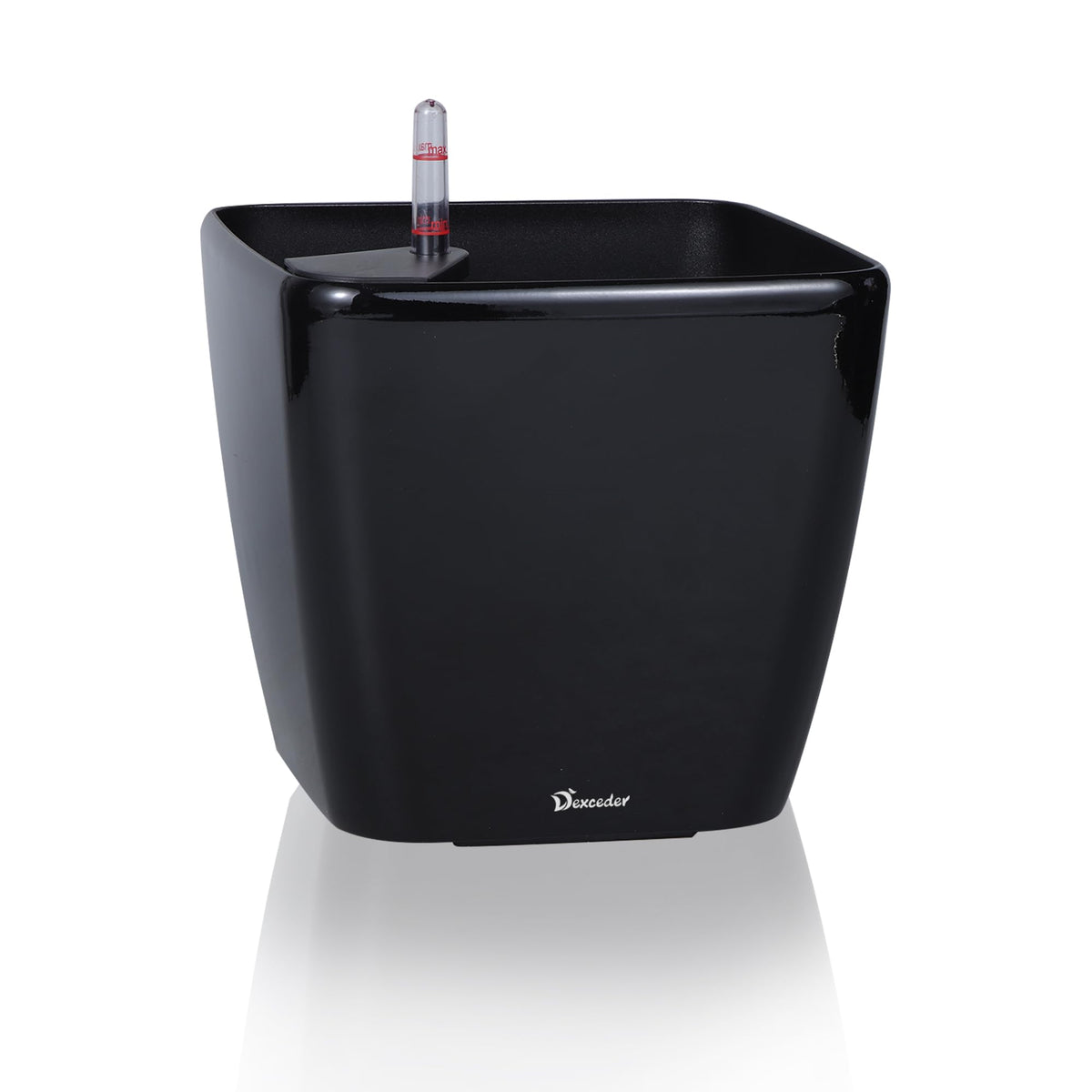 Dexceder 9x8 Self Watering Planter Indoor Outdoor, Inner Mat Design, Thickened Table Flower Plant Pot with Water Level Indicator (Black High Gloss)