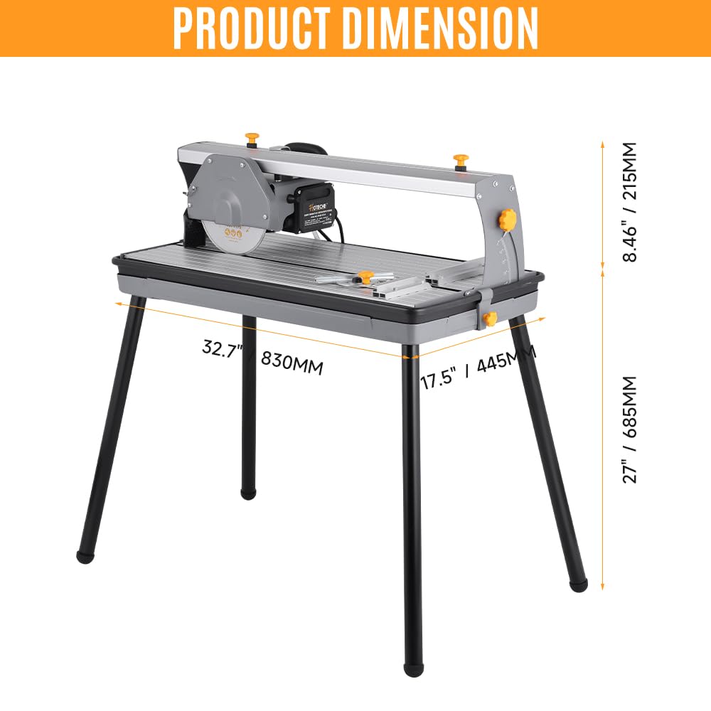Hoteche 8-Inch Wet Tile Saw - 8A Benchtop Power Masonry Cutting Tool with Stand