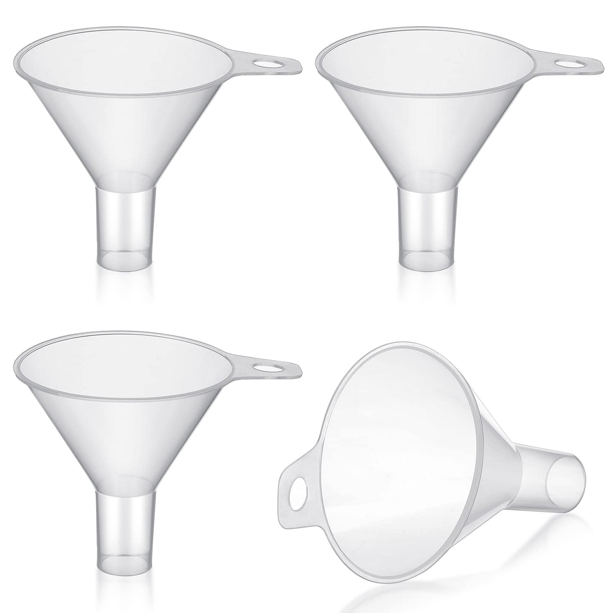 Yetene 4 Packs Small Plastic Funnel for Filling Small Bottles 2.56 Inch Clear Wide Mouth Plastic Funnel for Filling Water Powder Essential Oils Perfumes Kitchen Bath Garage Use
