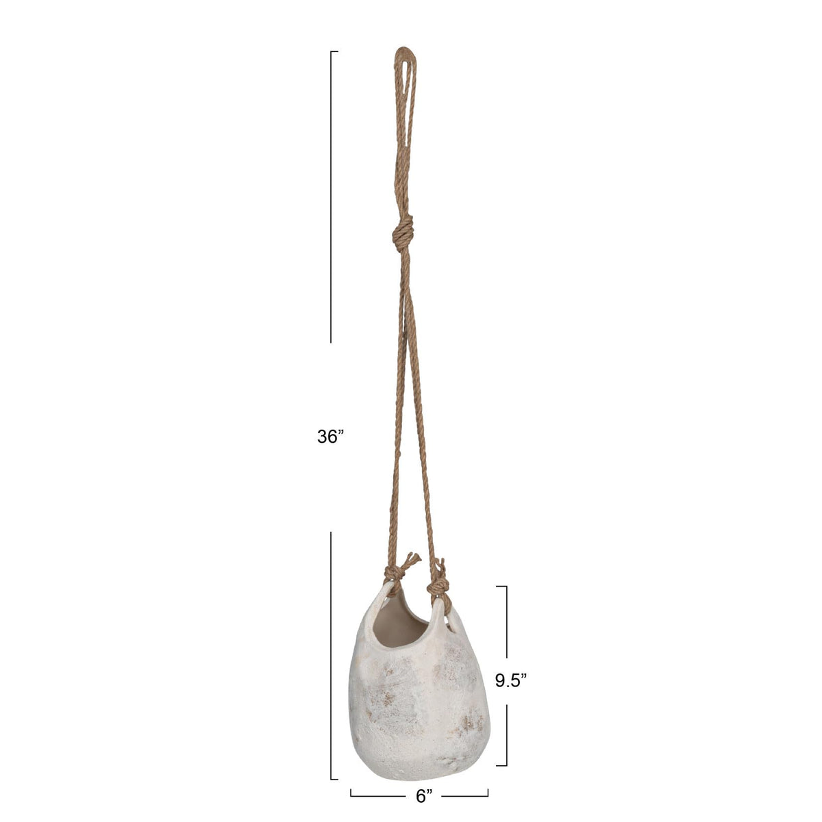 Creative Co-Op Hanging Stoneware Planter with Jute Rope Hanger and Distressed Volcano Finish, White