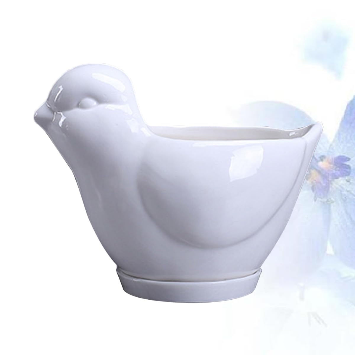 Yardwe Ceramic Bird Shape Succulent Plant Container with Tray Small White Flower Pot for Indoor Desktop Decor