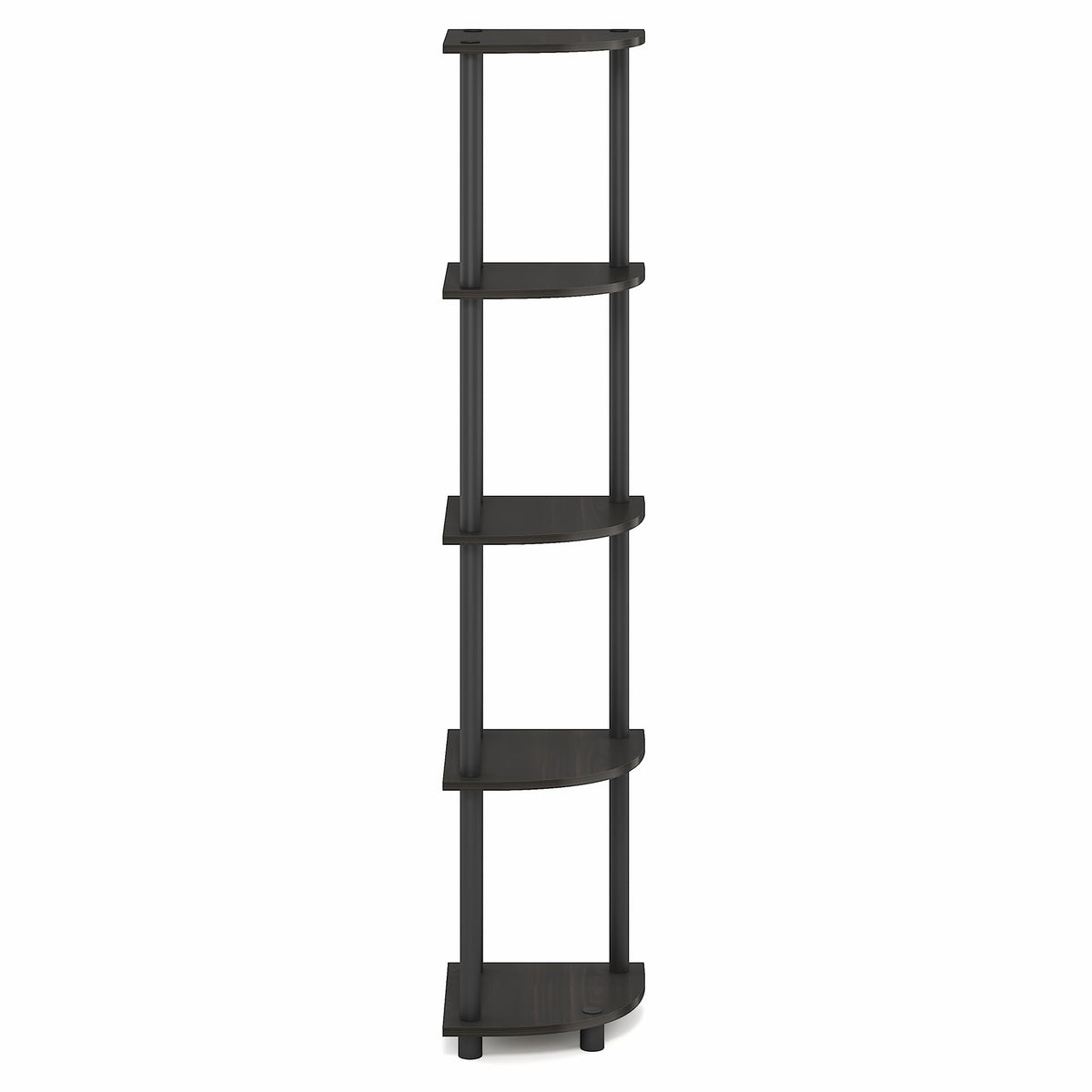 Furinno Turn-N-Tube Corner Shelf, 5-Tier Corner Bookshelf, Open Storage Shelves, for Organization and Storage, Living Room, Home Office, Garage, Bedroom, Black Espresso
